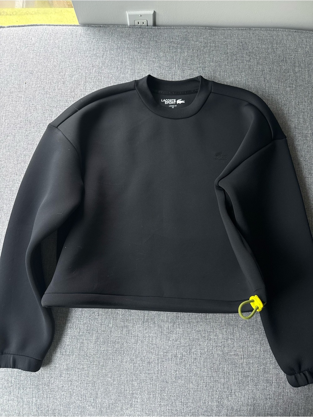 Women's Lacoste Loose Fit Drawstring Sweatshirt in Black